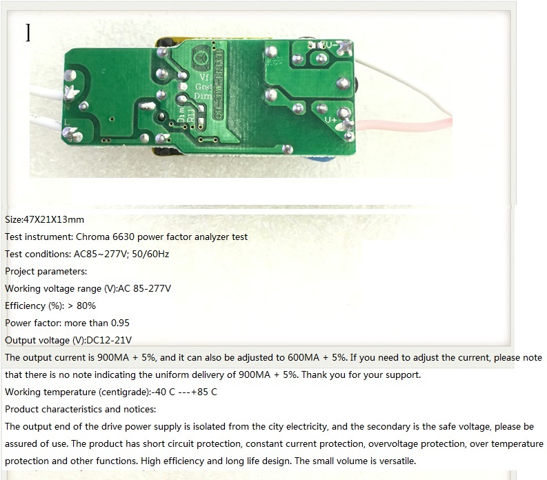 Built-in Led Driver Power Supply 3-6x3w Input Ac 85-277v Output Dc 12v-21v/900maa 5% Base Material: Fr1