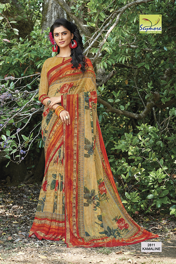 Seymore Designer Georgette Printed Saree - 5.5 Mtrs Length, 0.8 Mtrs Blouse | Multi Color, Washable, Bollywood Style