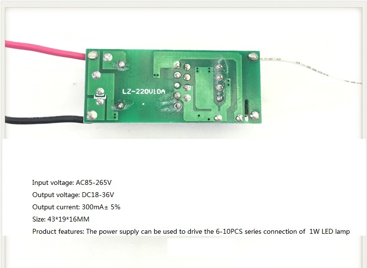 Built-in Led Driver Power Supply 6-10x1w Input Ac85-265v Output Dc18-36v/300maa 5% Base Material: Fr3