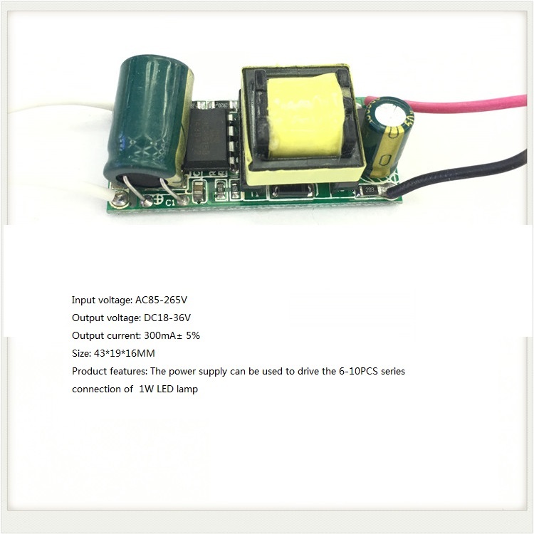 Built-in Led Driver Power Supply 6-10x1w Input Ac85-265v Output Dc18-36v/300maa 5% Base Material: Fr3