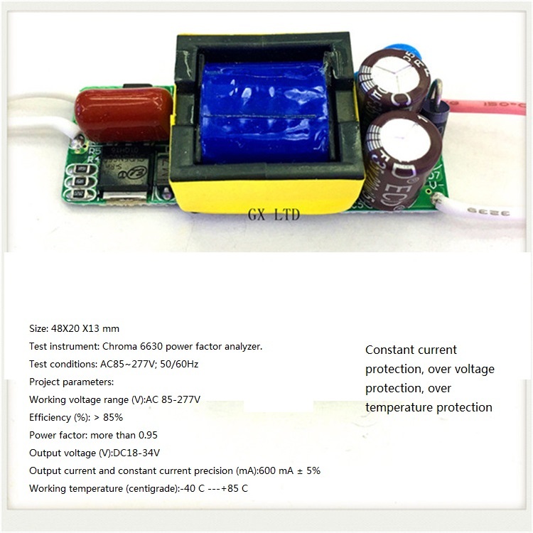 Built-in Led Driver Power Supply 6-10x3w Input Ac85-277v Output Dc18-34v/600maa 5% Base Material: Fr3