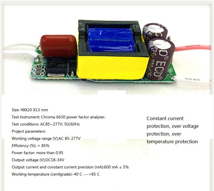 Built-in Led Driver Power Supply 6-10x3w Input Ac85-277v Output Dc18-34v/600maa 5% Base Material: Fr3