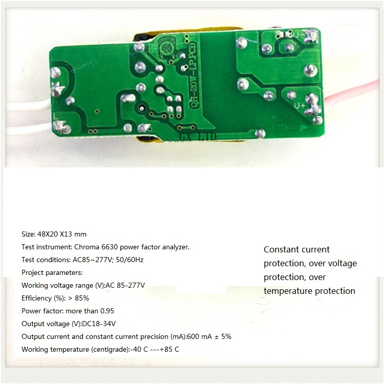 Built-in Led Driver Power Supply 6-10x3w Input Ac85-277v Output Dc18-34v/600maa 5% Base Material: Fr3