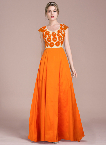 Orange Designer Party Wear Gown