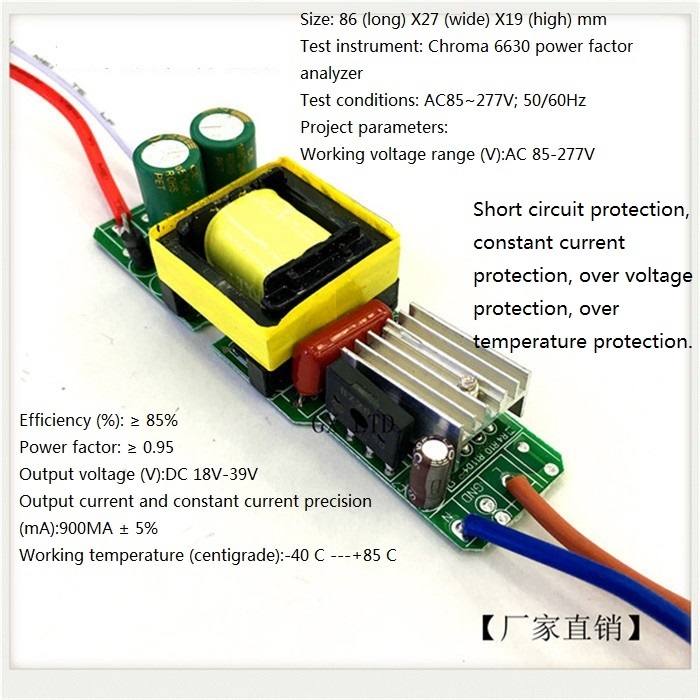 Built-in Led Driver Power Supply 6-12x3w Input Ac85-277v Output Dc18-39v/900maa 5% Base Material: Fr3