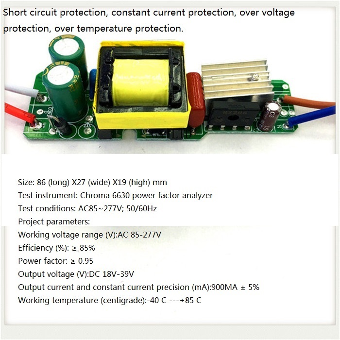 Built-in Led Driver Power Supply 6-12x3w Input Ac85-277v Output Dc18-39v/900maa 5% Base Material: Fr3
