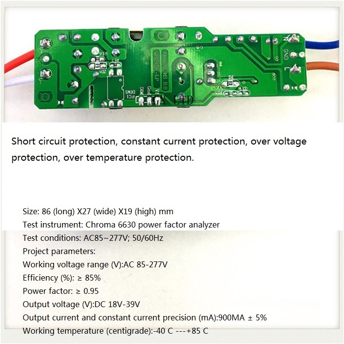 Built-in Led Driver Power Supply 6-12x3w Input Ac85-277v Output Dc18-39v/900maa 5% Base Material: Fr3