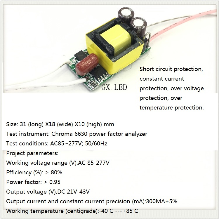 Built-in Led Driver Power Supply 7-12x1w Input Ac85-277v Output Dc21-42v/300maa 5% Base Material: Fr3