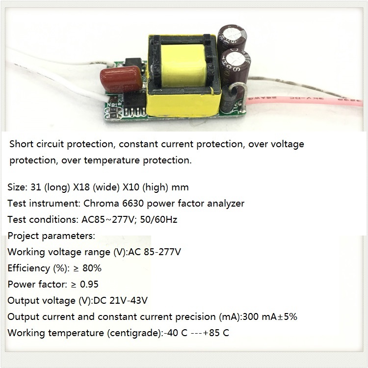 Built-in Led Driver Power Supply 7-12x1w Input Ac85-277v Output Dc21-42v/300maa 5% Base Material: Fr3