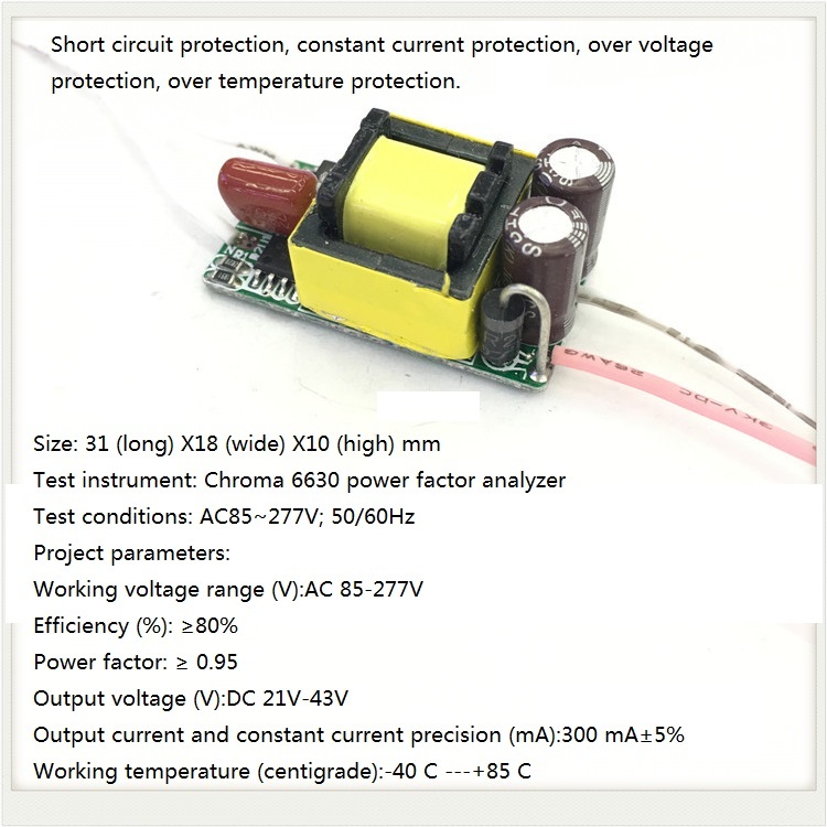 Built-in Led Driver Power Supply 7-12x1w Input Ac85-277v Output Dc21-42v/300maa 5% Base Material: Fr3