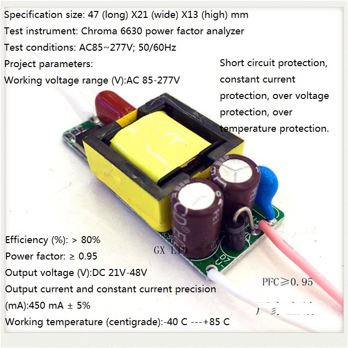 Built-in Led Driver Power Supply 7-13x2w Input Ac85-277v Output Dc21-48v/450maa 5% Base Material: Fr3