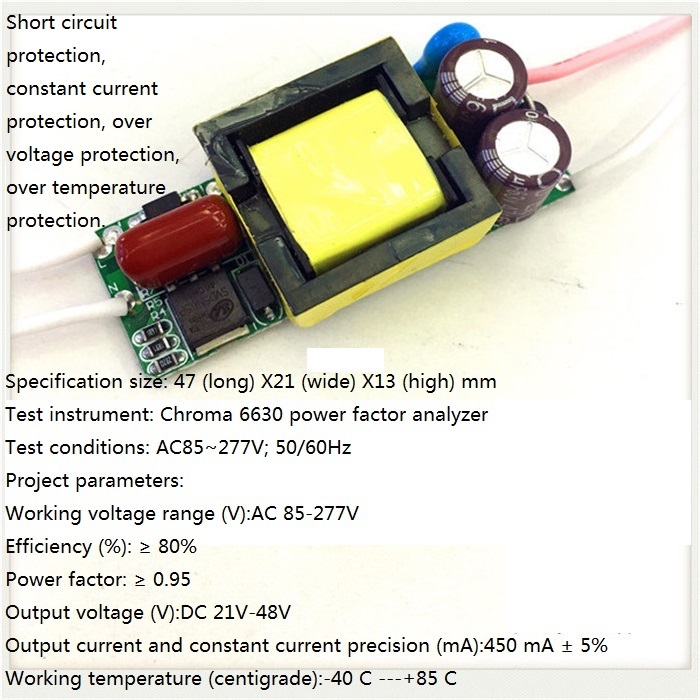 Built-in Led Driver Power Supply 7-13x2w Input Ac85-277v Output Dc21-48v/450maa 5% Base Material: Fr3