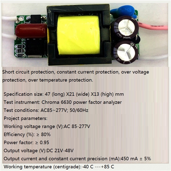 Built-in Led Driver Power Supply 7-13x2w Input Ac85-277v Output Dc21-48v/450maa 5% Base Material: Fr3
