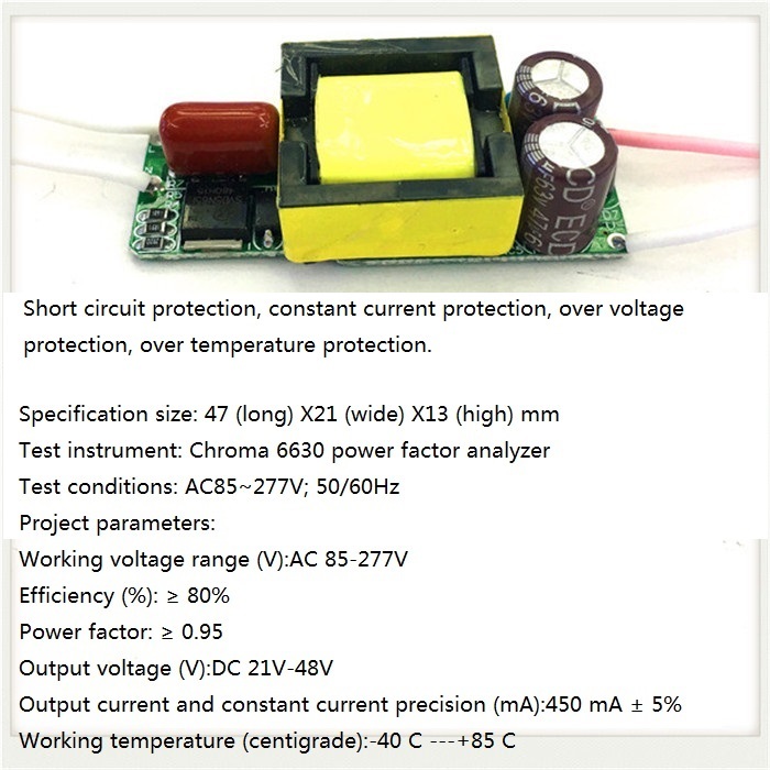 Built-in Led Driver Power Supply 7-13x2w Input Ac85-277v Output Dc21-48v/450maa 5% Base Material: Fr3