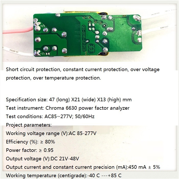 Built-in Led Driver Power Supply 7-13x2w Input Ac85-277v Output Dc21-48v/450maa 5% Base Material: Fr3