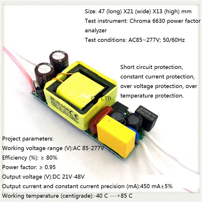 Built-in Led Driver Power Supply 7-13x2w(ce) Input Ac85-277v Output Dc21-48v/450maa 5% Base Material: Fr3