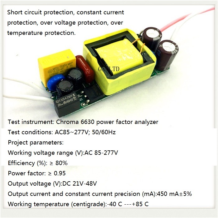 Built-in Led Driver Power Supply 7-13x2w(ce) Input Ac85-277v Output Dc21-48v/450maa 5% Base Material: Fr3