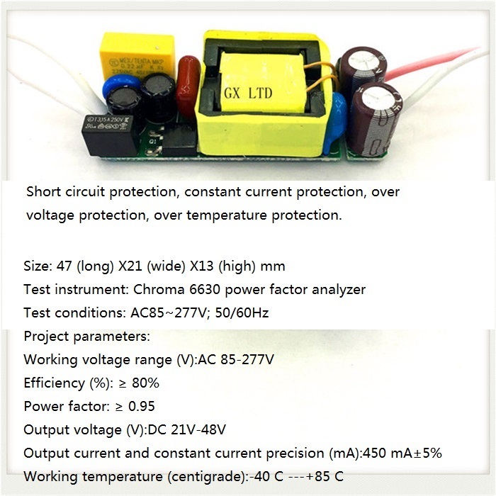 Built-in Led Driver Power Supply 7-13x2w(ce) Input Ac85-277v Output Dc21-48v/450maa 5% Base Material: Fr3