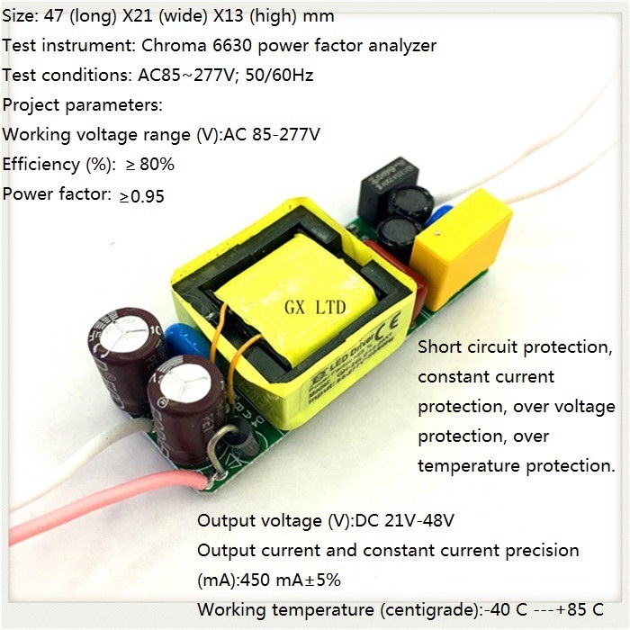 Built-in Led Driver Power Supply 7-13x2w(ce) Input Ac85-277v Output Dc21-48v/450maa 5% Base Material: Fr3