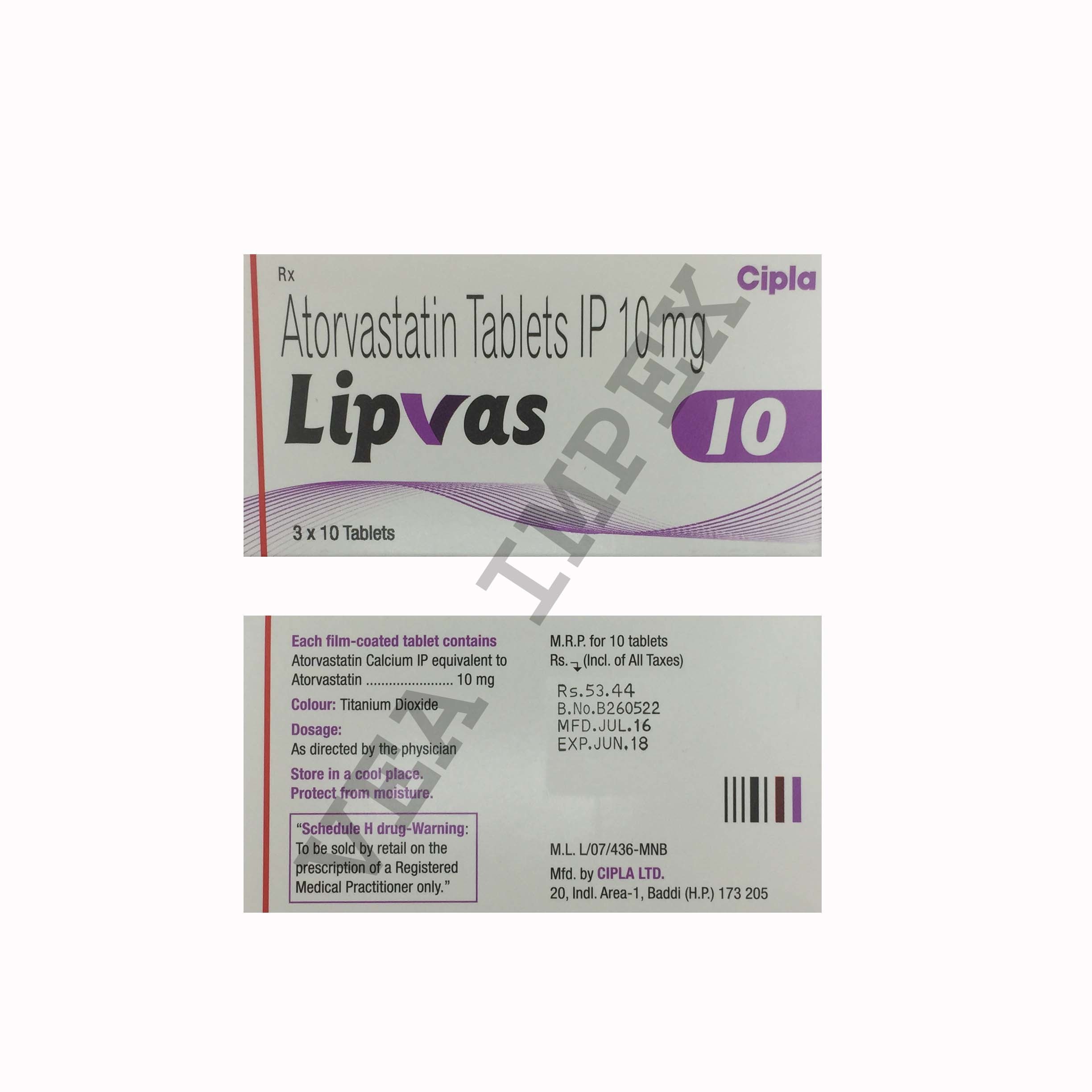 Lipvas 10 Mg (Atorvastatin Tablets) General Medicines