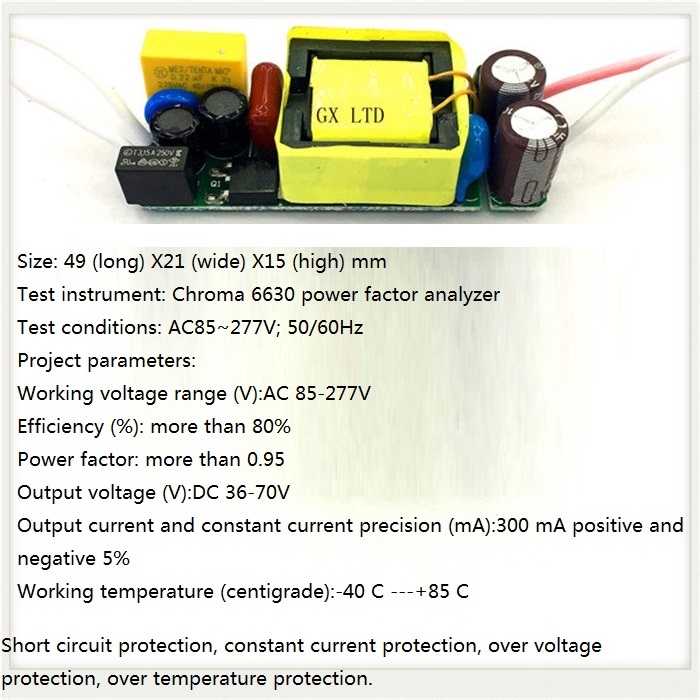 Built-in Led Driver Power Supply 12-20x1w(ce) Input Ac85-277v Output Dc36-70v/300maa A 5% Base Material: Fr3