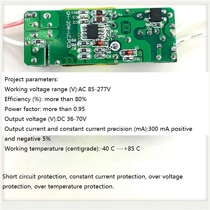 Built-in Led Driver Power Supply 12-20x1w(ce) Input Ac85-277v Output Dc36-70v/300maa A 5% Base Material: Fr3