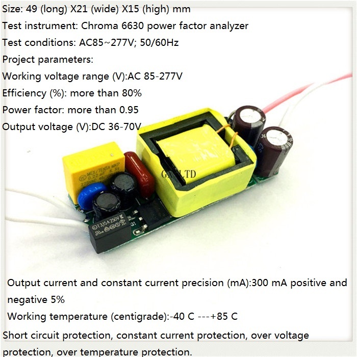 Built-in Led Driver Power Supply 12-20x1w(ce) Input Ac85-277v Output Dc36-70v/300maa A 5% Base Material: Fr3