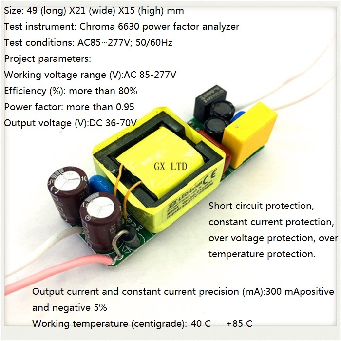 Built-in Led Driver Power Supply 12-20x1w(ce) Input Ac85-277v Output Dc36-70v/300maa A 5% Base Material: Fr3
