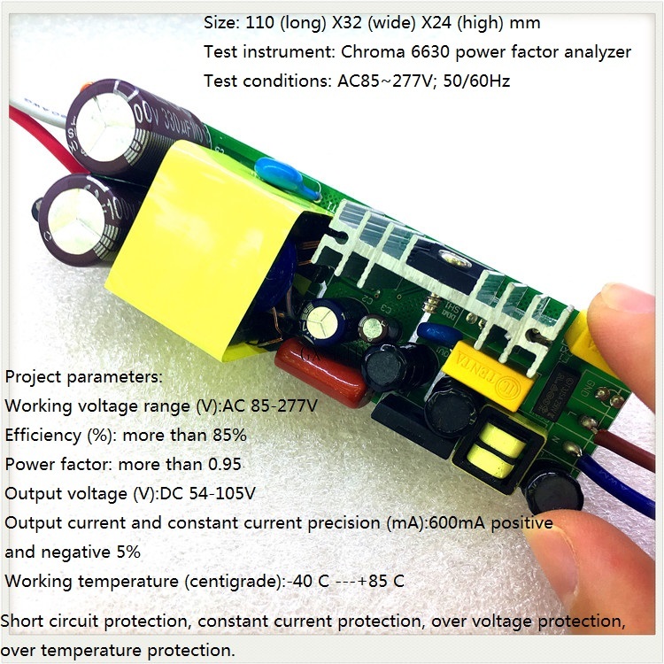 Built-in Led Driver Power Supply 18-30x3w(ce) Input Ac 85-277v Output 54-105v/600maa A 5% Base Material: Fr3