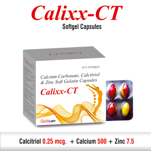 Calixx-ct Softgel Capsule - Calcitriol 0.25 Mcg, Calcium Carbonate 500 Mg, Zinc 7.5 Mg | Calcium, Vitamin D3, Suitable For All Ages, 98% Purity