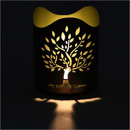T-light Holders - Metal, Black Color | Indian Carved Flower Theme Design