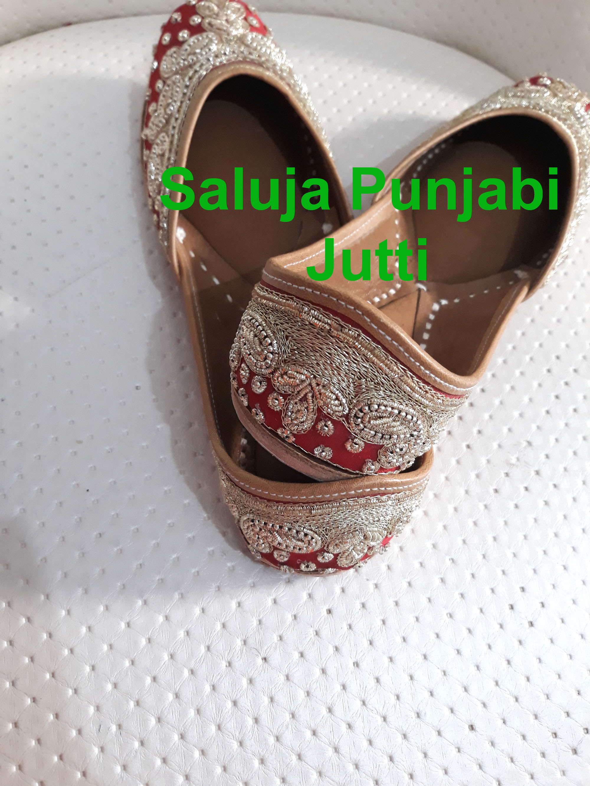 Red Beaded Shoes Heel Size: Flat