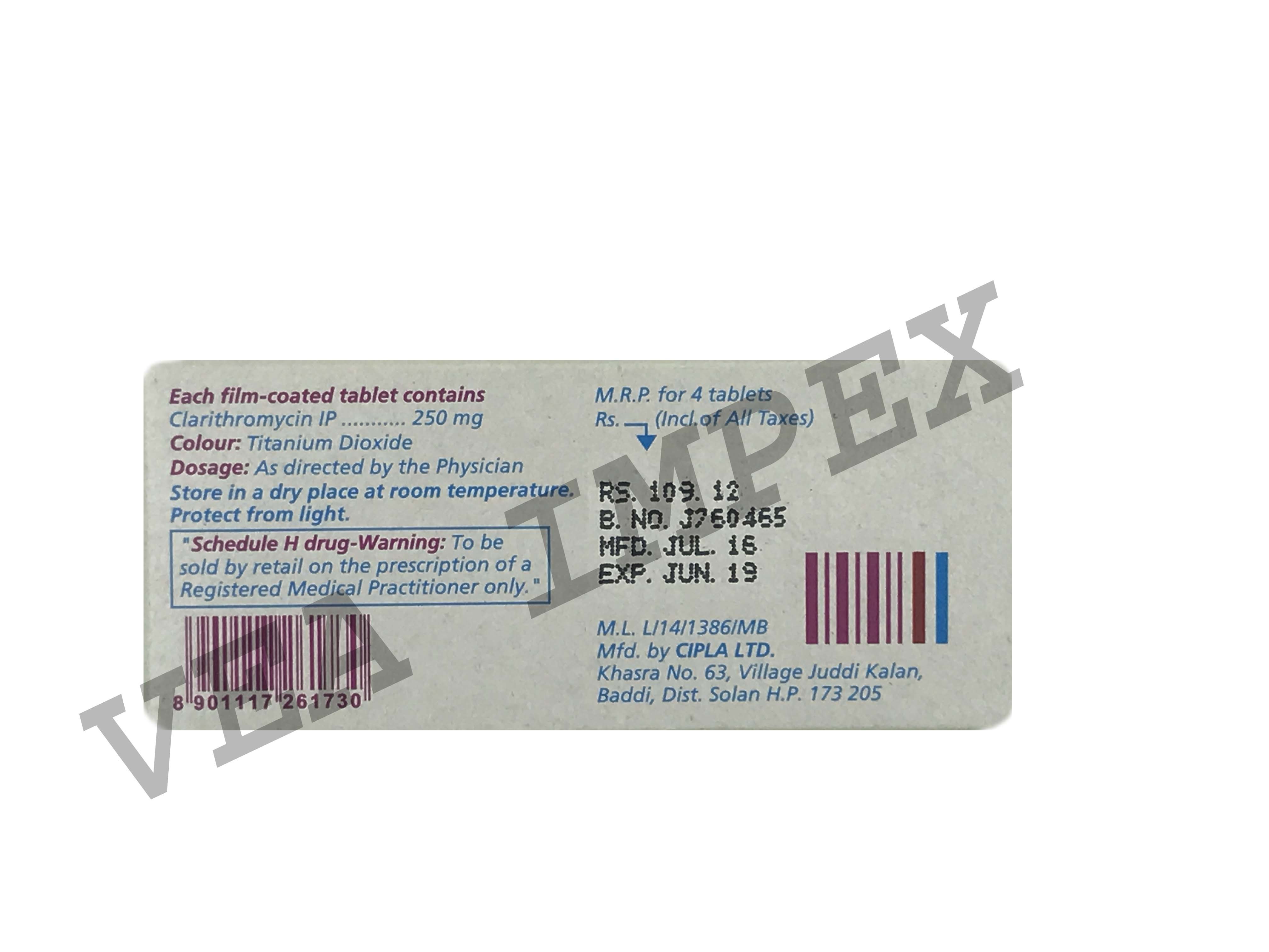 Synclar 250 - 250 Mg Clarithromycin Tablets | Broad-spectrum Anti-bacterial Treatment For Pneumonia, Bronchitis, And Tonsilitis, Suitable For Children, Pack Of 4 Tablets