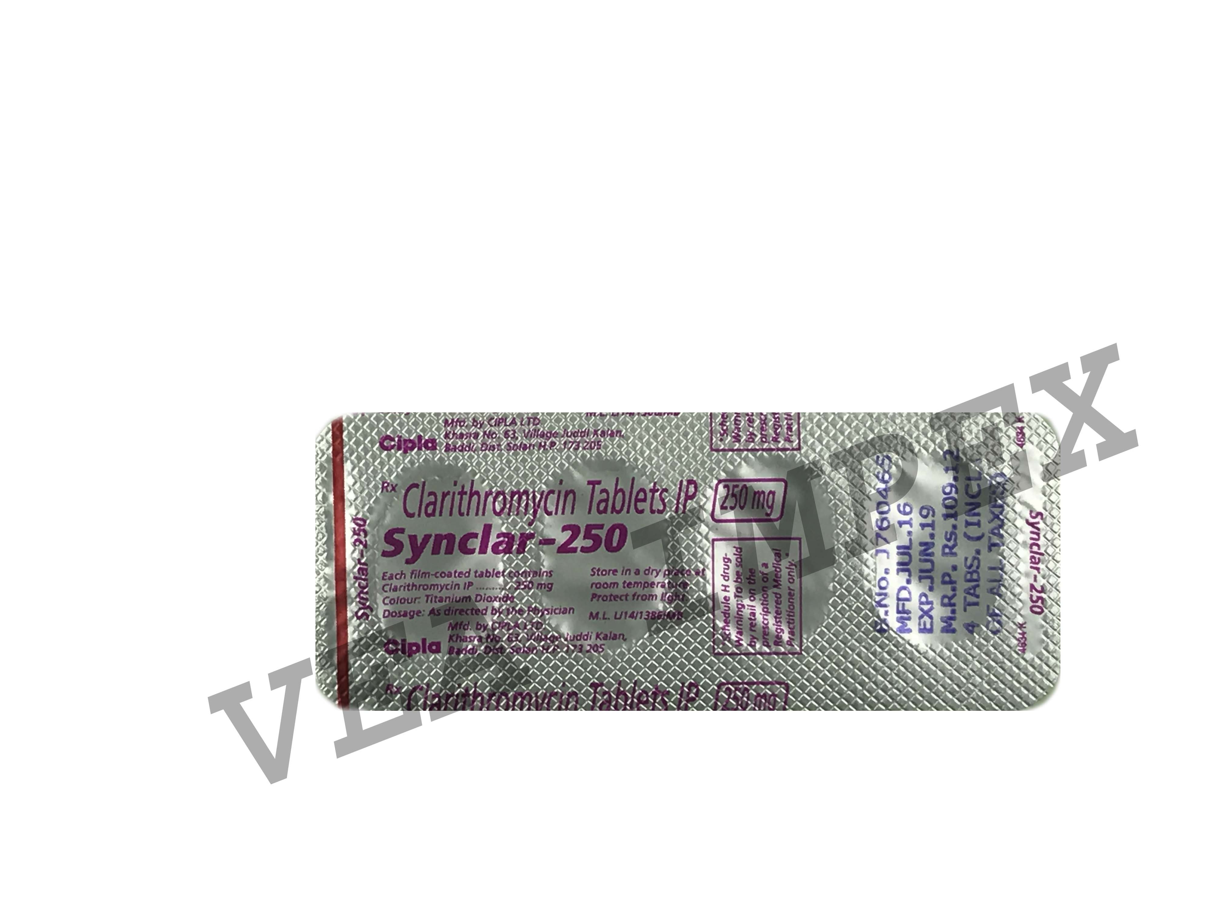 Synclar 250 - 250 Mg Clarithromycin Tablets | Broad-spectrum Anti-bacterial Treatment For Pneumonia, Bronchitis, And Tonsilitis, Suitable For Children, Pack Of 4 Tablets
