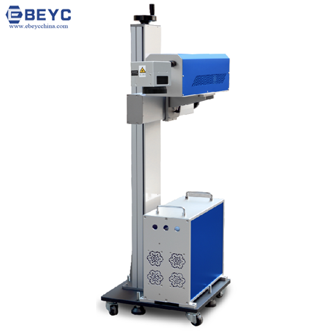 Fly Type CO2 Laser Marking Machine - 100W Output Power, 450x450x1420 mm Dimensions , Air Cooling, 2 Years Warranty, Marking Date, QR Code, Serial Numbers, Continuous Working Time >16h, High-Speed Up to 12000mm/s