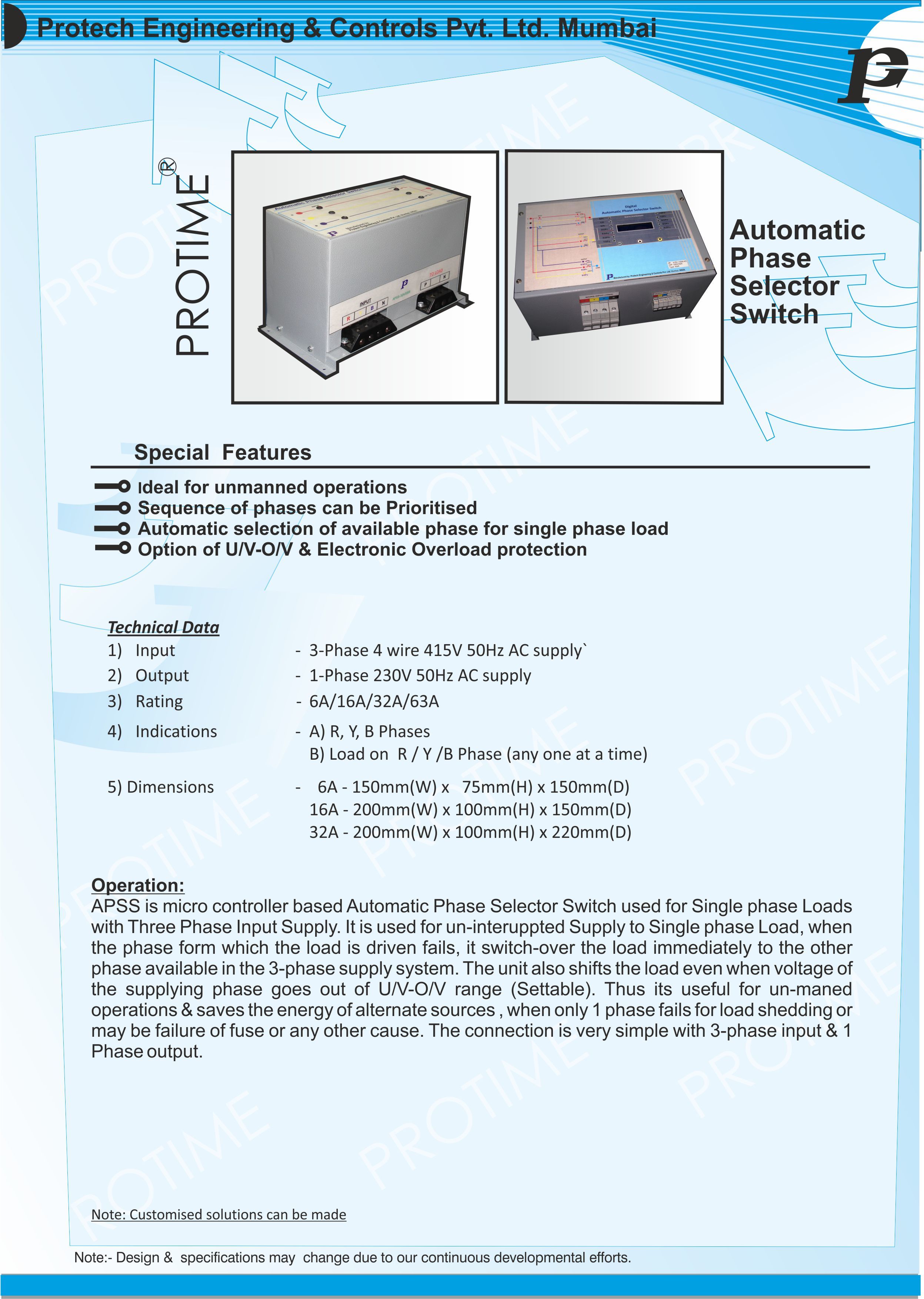 Automatic Phase Selector Switch Rated Voltage: 250 Volt (V)