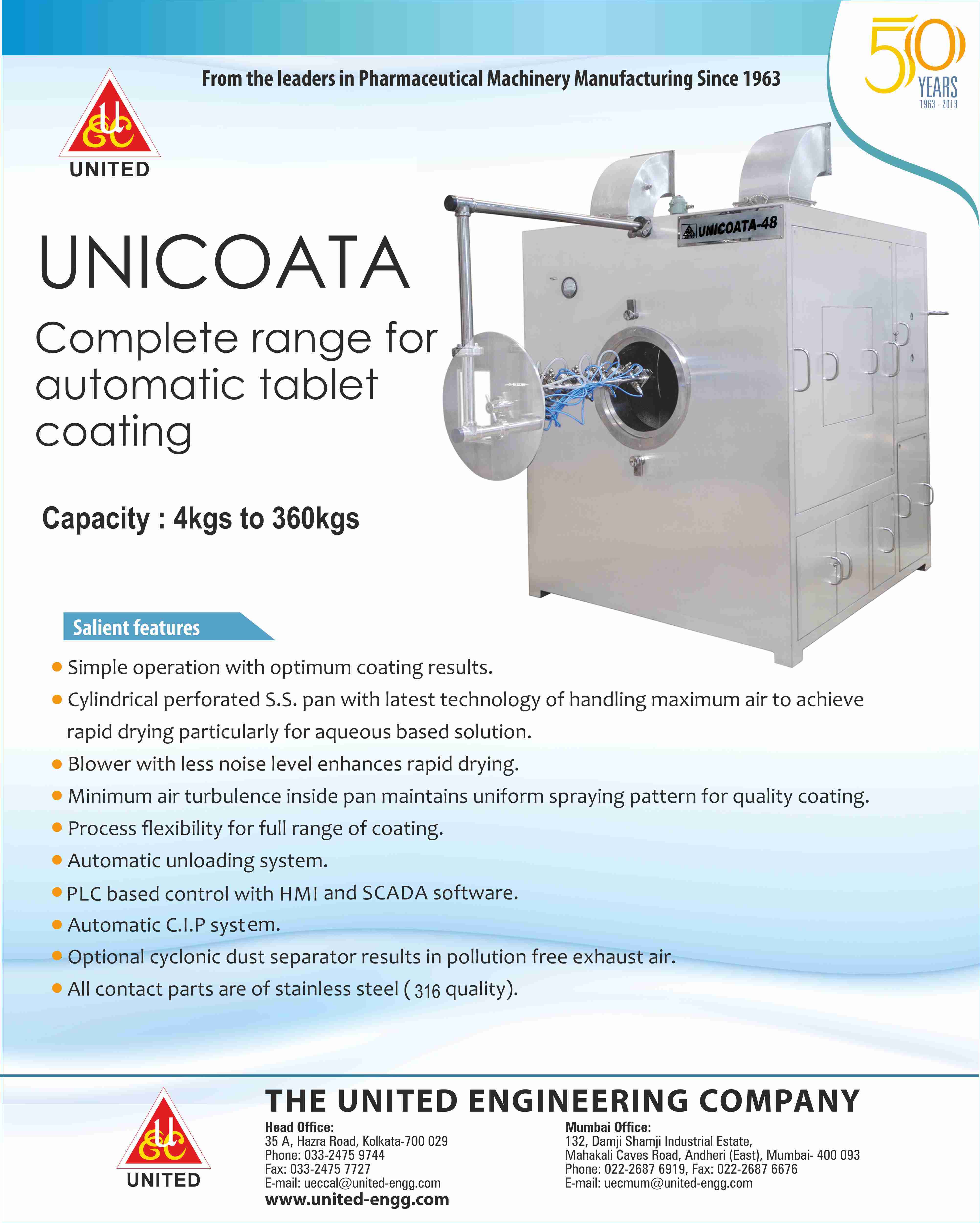 Automatic Tablet Coating Machine - Color: S. S. Matt Finish