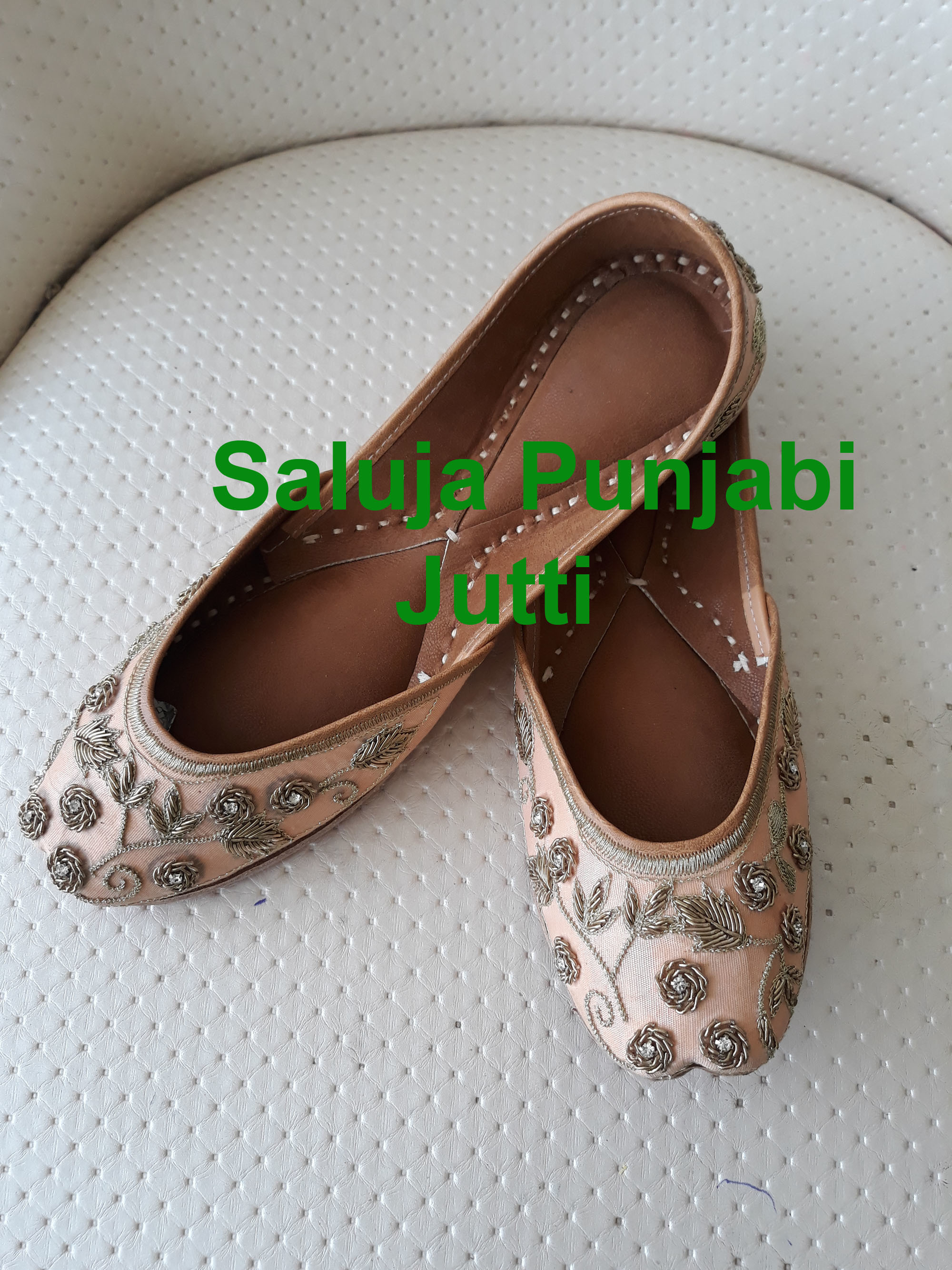 Designer Leather Punjabi Jutti - Customizable In Sizes 5-10.5 Usa, Red With Hand Work | Extra Padding, Comfortable Fit, All Season Wear