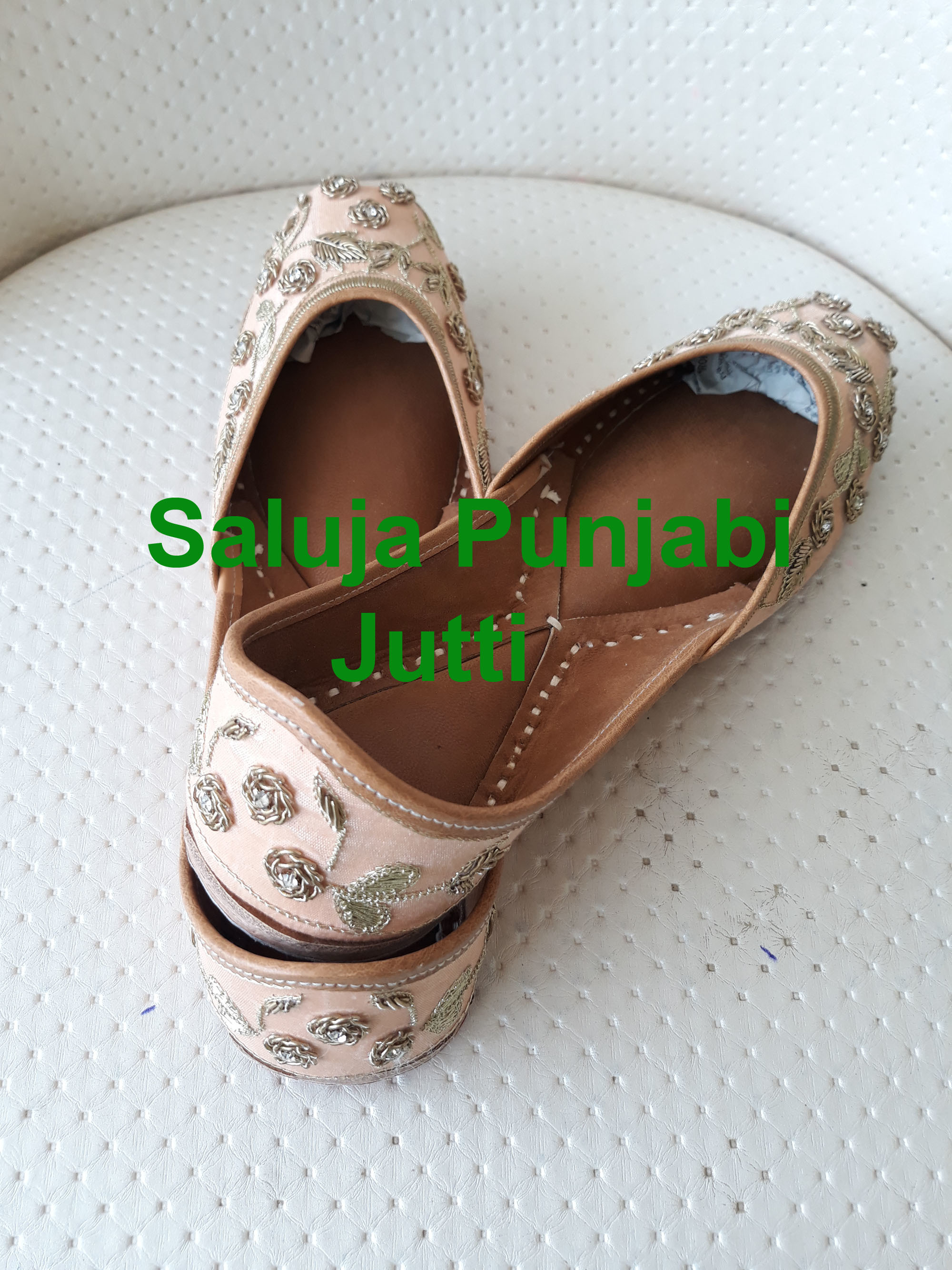 Designer Leather Punjabi Jutti - Customizable In Sizes 5-10.5 Usa, Red With Hand Work | Extra Padding, Comfortable Fit, All Season Wear