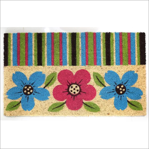 Coir Mats - Floral Design , Eco-Friendly PVC Backing for Non-Slip Durability