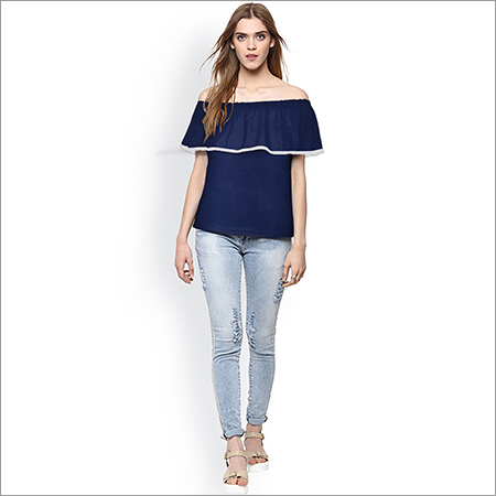 Blue Ladies Off Shoulder Top