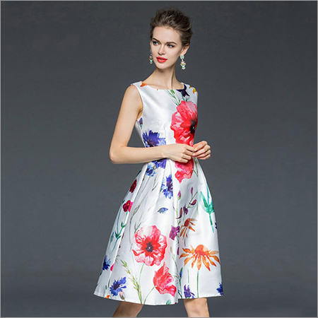 Ladies Floral Print White One Piece Dress