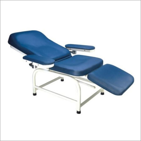 Blood Donor Couch - Steel Frame, Blue Color | Adjustable Armrest, Padded Headrest, Quick Height Adjustment