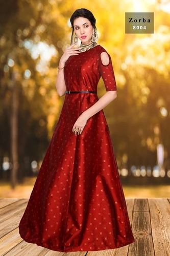 Designer Gown - Jecard Fabric, XL Size, 3.30 Mtr Flare, Full Inner, Full Stitched, Overlock Finish, Hand & Machine Wash | All Season Versatility, Stylish Belt Option