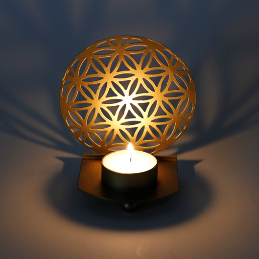 T-light Holders - Metal, Black Color | Indian Carved Flower Theme Design