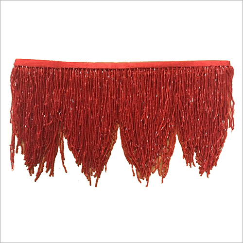 Red Jhalar Lace - Silk, 9 Meter Length | One-Sided Design with Elegant Embellishments
