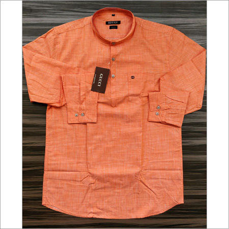 Cotton Mens Orange Linen Kurta