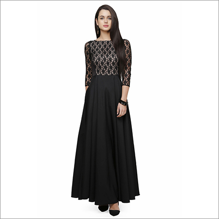 Ladies Netted Black Long Gown