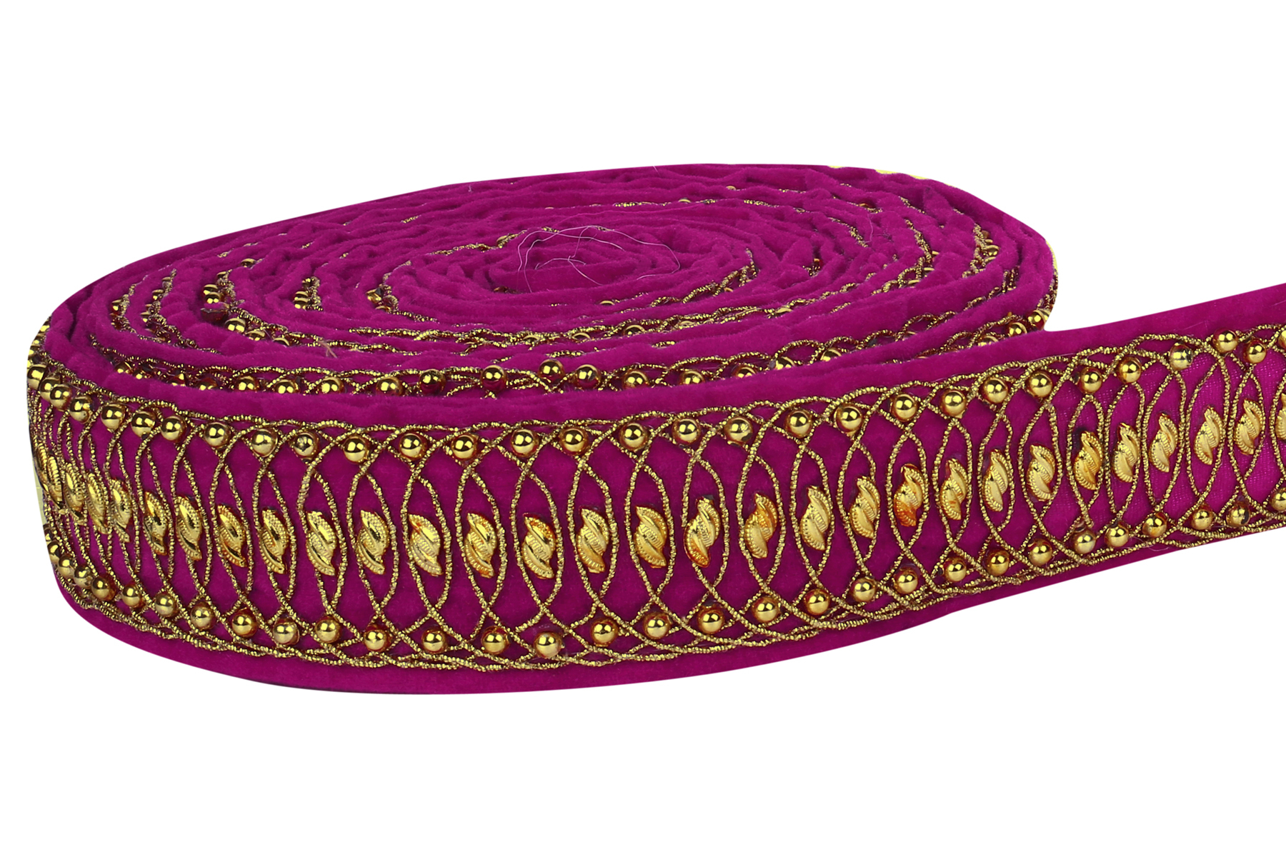 Saree Lace - Cotton, 1 Inch Width, 9 Meter Length, Golden Color | Embroidered One-sided Pattern With Bead Decoration
