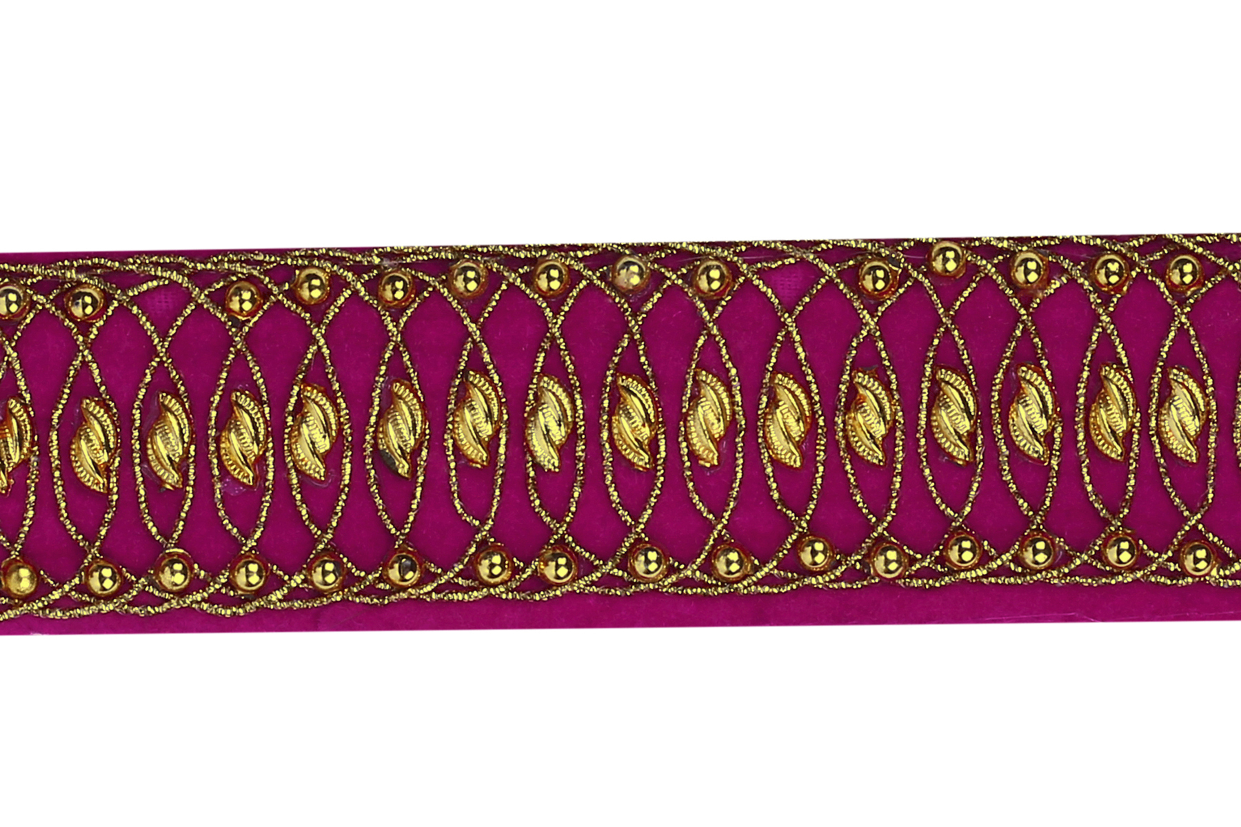Saree Lace - Cotton, 1 Inch Width, 9 Meter Length, Golden Color | Embroidered One-sided Pattern With Bead Decoration